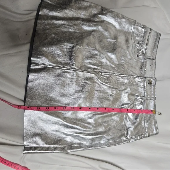 EXPRESS silver‎ high waist metallic vegan short mini skirt 8 - Picture 10 of 10